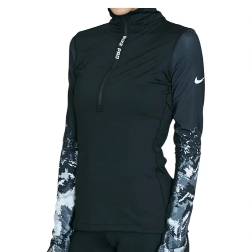 Nike Black and Gray Camo Sleeve Top